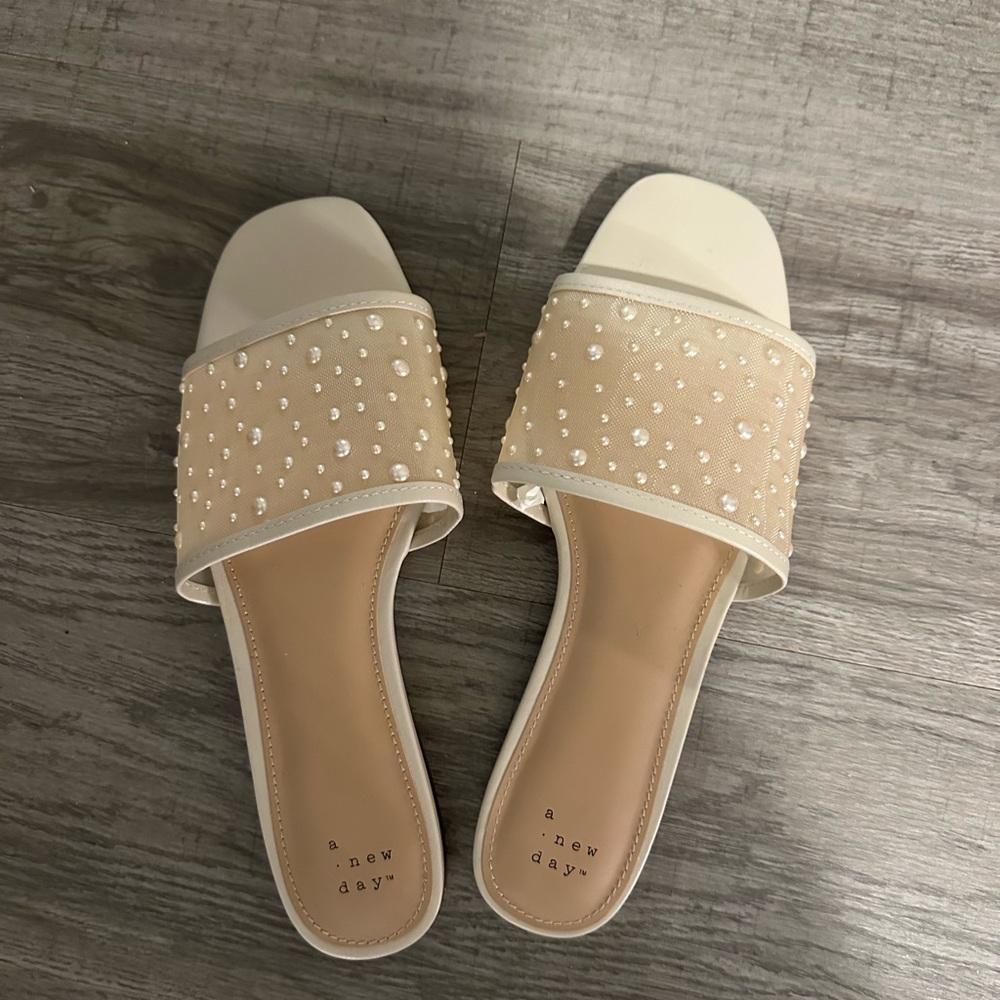 A New Day Women's Tan Embellished Slide Sandals